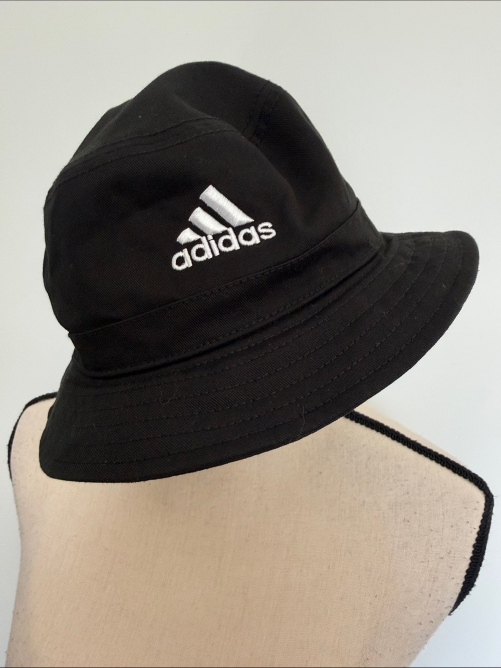 adidas Black Bucket Hat with White Logo Embroidery